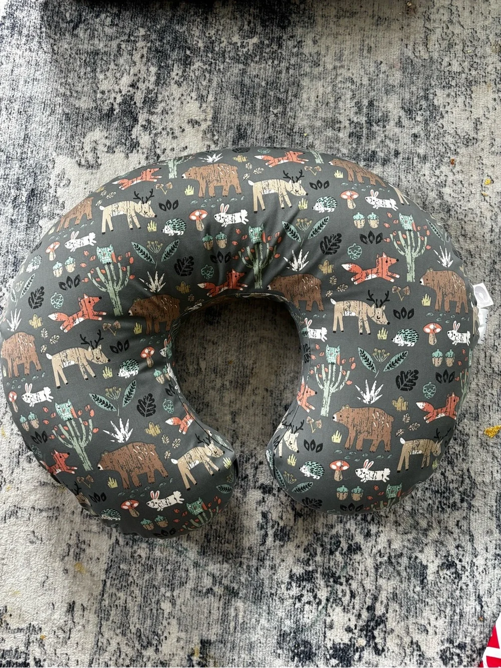 Forest Animal Nursing Pillow - Gray with Rust and Cream Accents